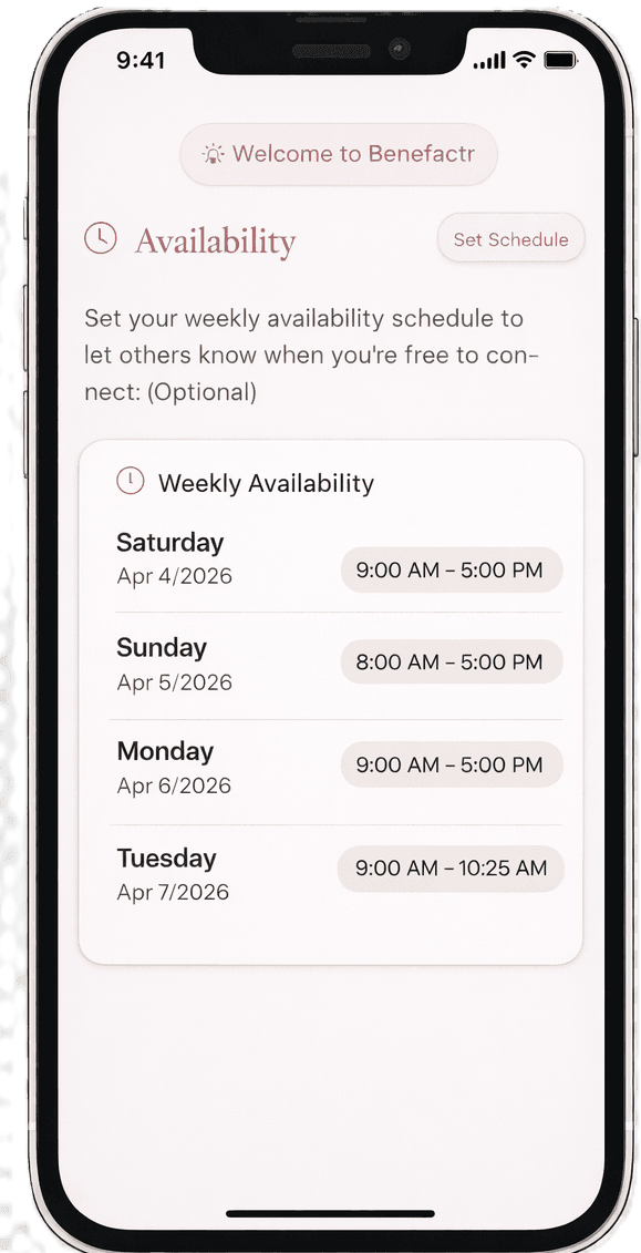 Weekly availability schedule showing days and times you're free